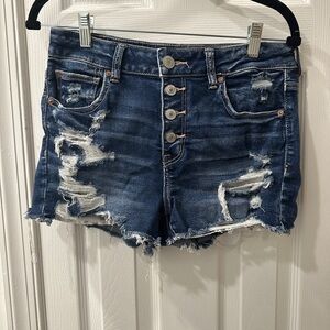 Distressed Denim Women Shorts With Flower Pockets